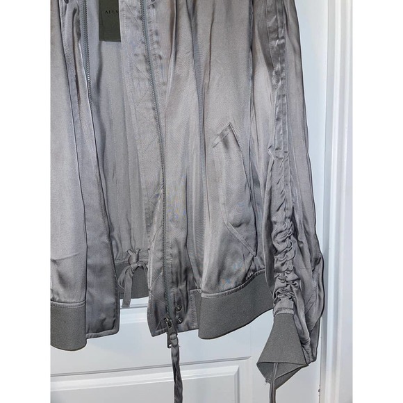 NWT All Saints Ellis ruched-sleeve Bomber Jacket Silver Grey Women Size Large - Picture 5 of 6